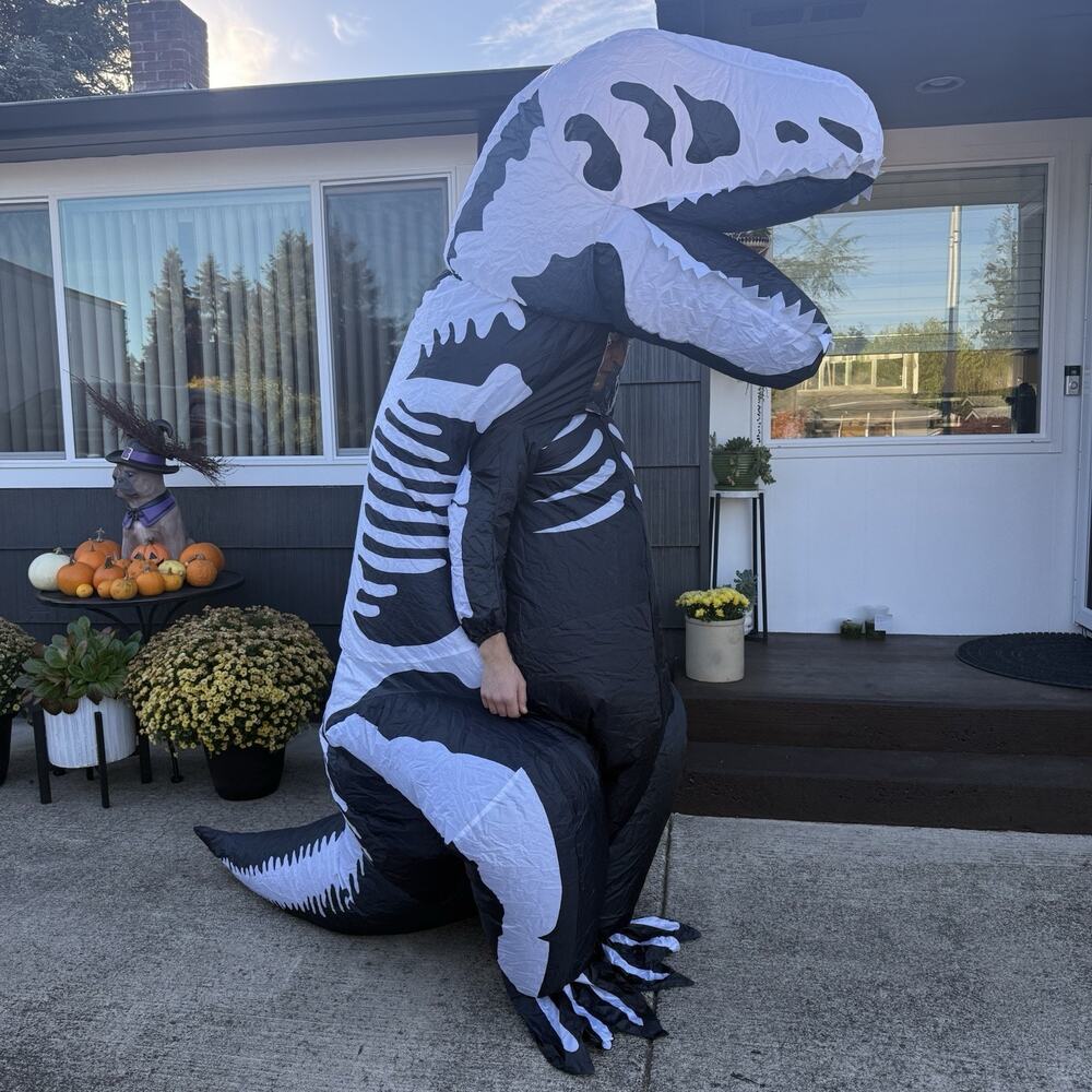 Lulu Home Unisex Adults Black White Skeleton T-Rex Dinosaur Costume One Size